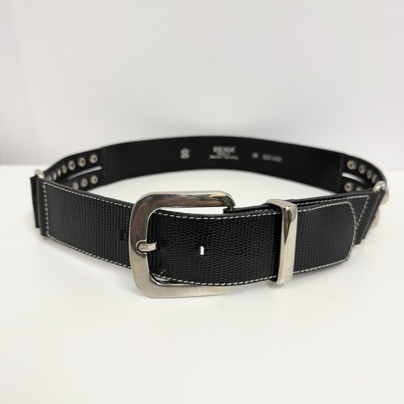 Vintage Escada Leather Belt Black With Silver Metal Spike Studs Size 38
